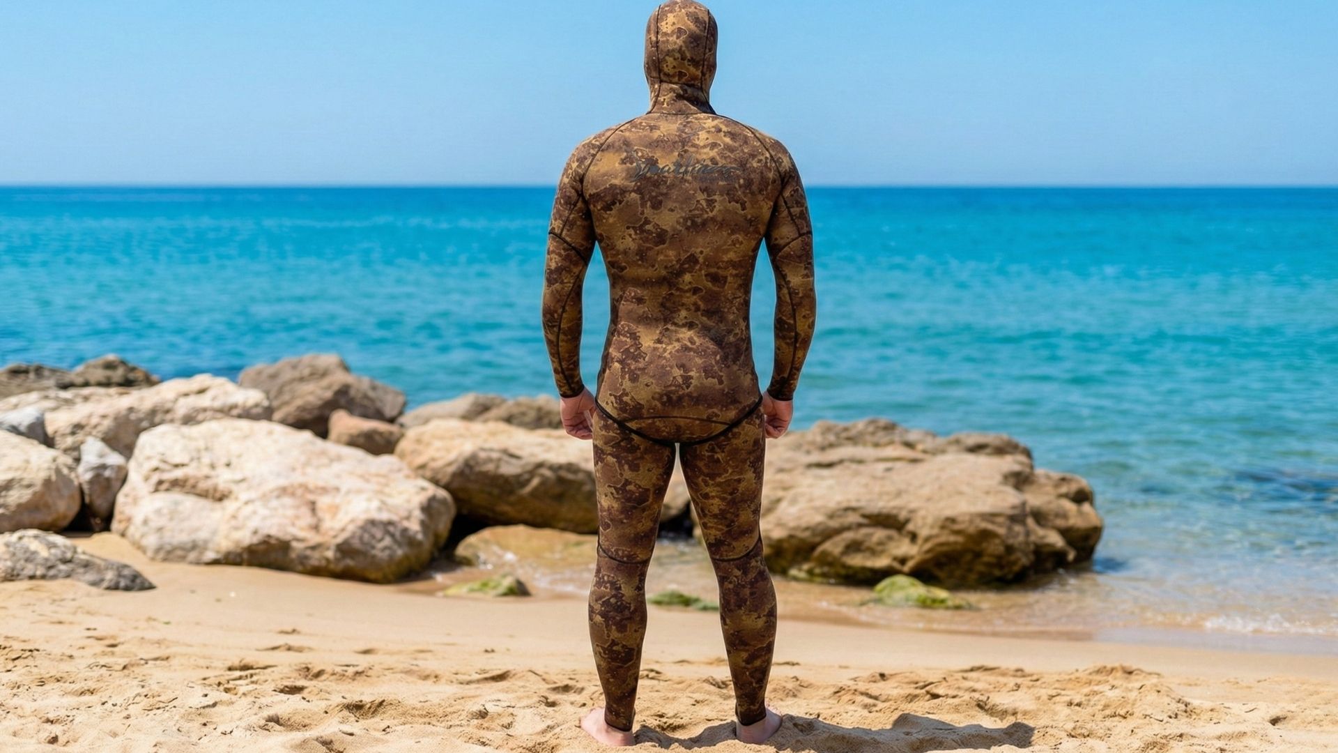 Vista trasera del traje con camuflaje integral